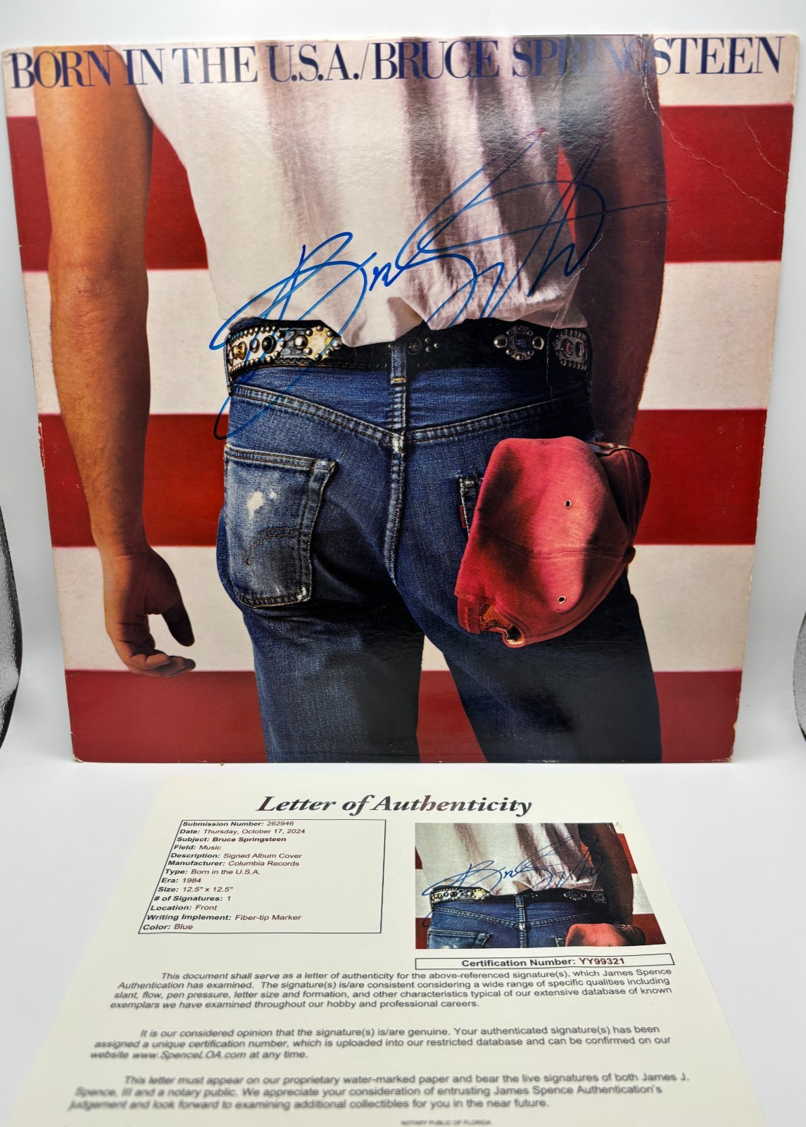 BRUCE SPRINGSTEEN SIGNED AUTOGRAPH BORN IN THE USA ALBUM COVER E STREET JSA LOA