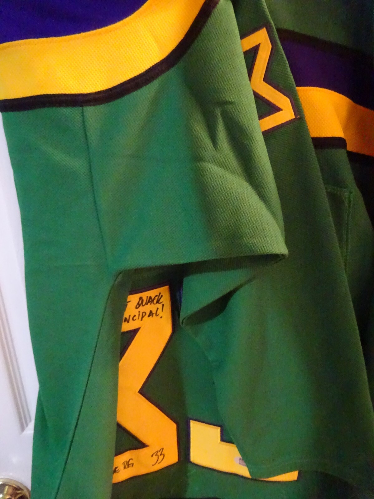 Signed Shaun Weiss Autographed Inscriptions Mighty Ducks Goldberg Jersey PSA COA