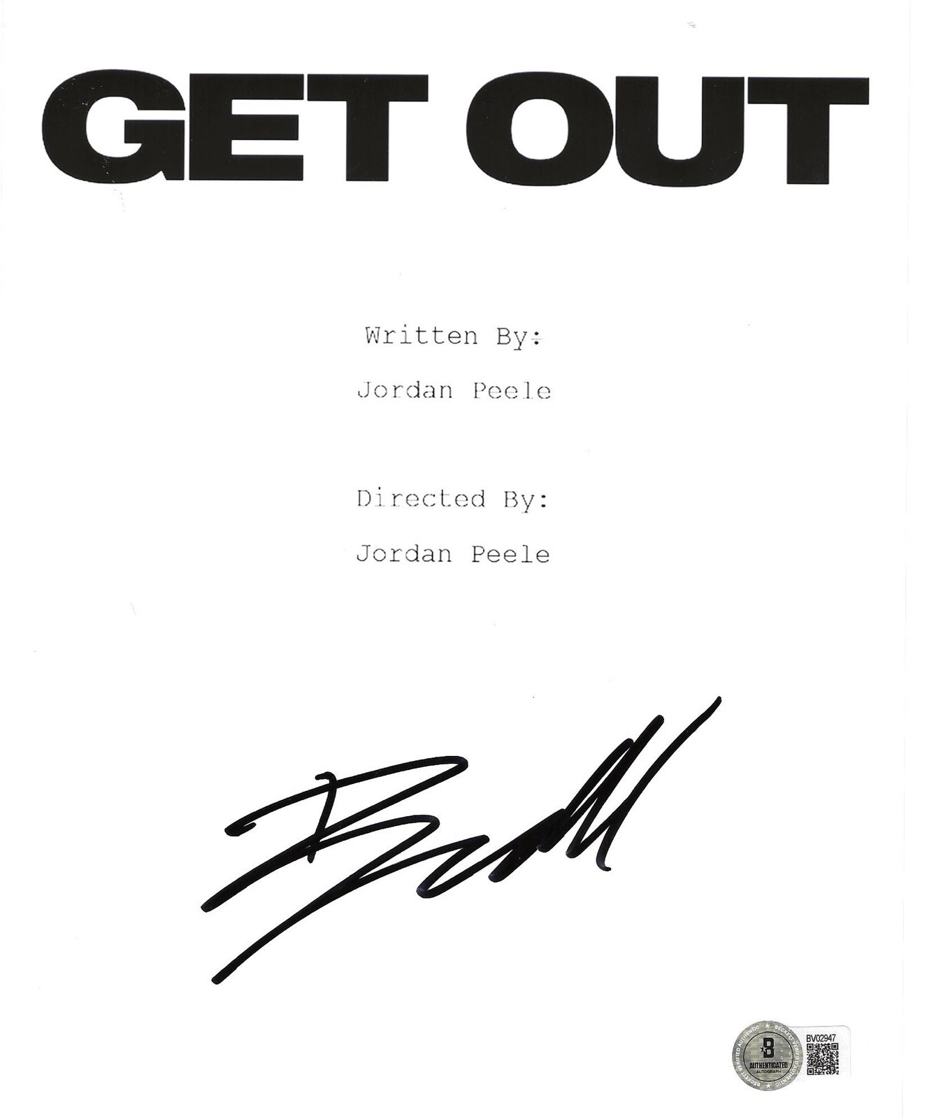 BRADLEY WHITFORD “GET OUT” SIGNED AUTOGRAPHED SCRIPT – BECKETT COA