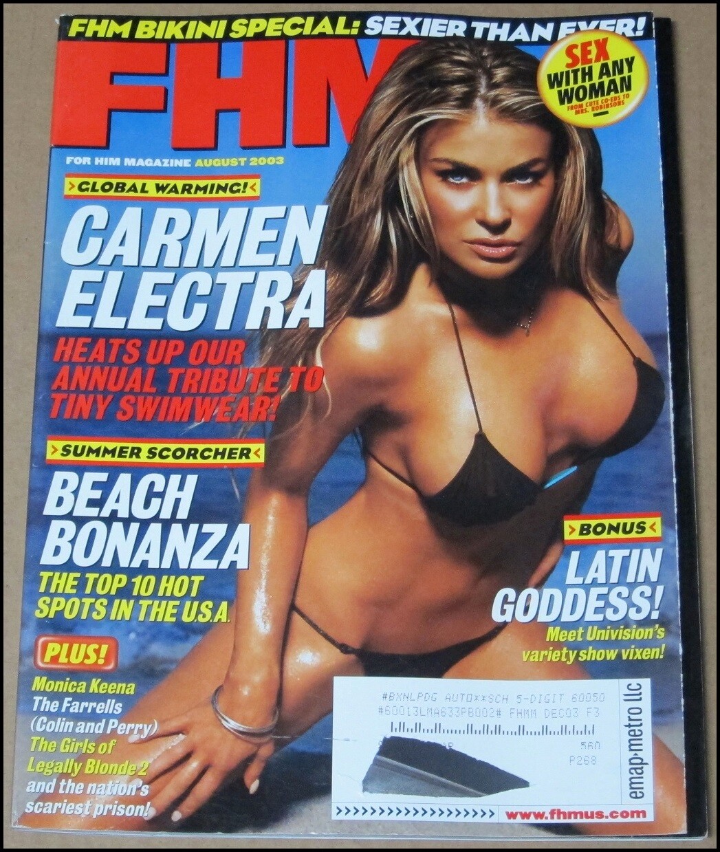 August 2003 FHM For Him Magazine Carmen Electra Colin Farrell Monica Keena