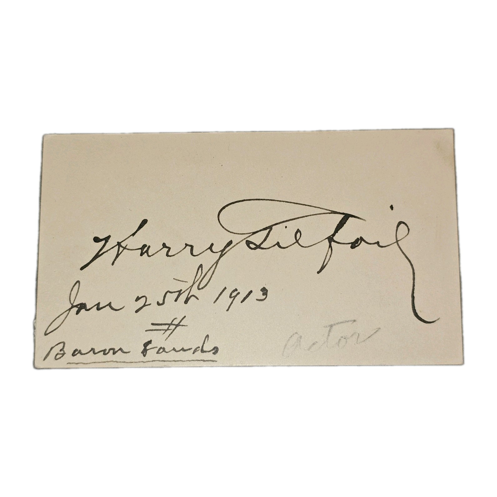 1913 Harry Gilfoil Autograph – Baron Sands Vaudeville Star – Rare Signature