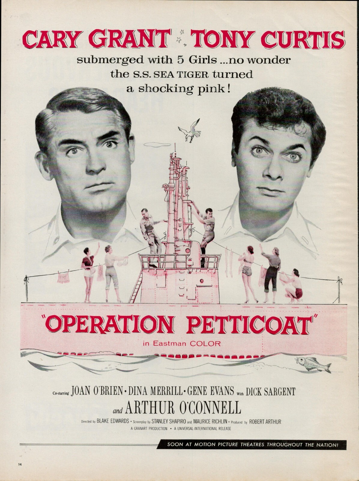 1959 Movie Operation Petticoat 1950s Vintage Print Ad Cary Grant Tony Curtis