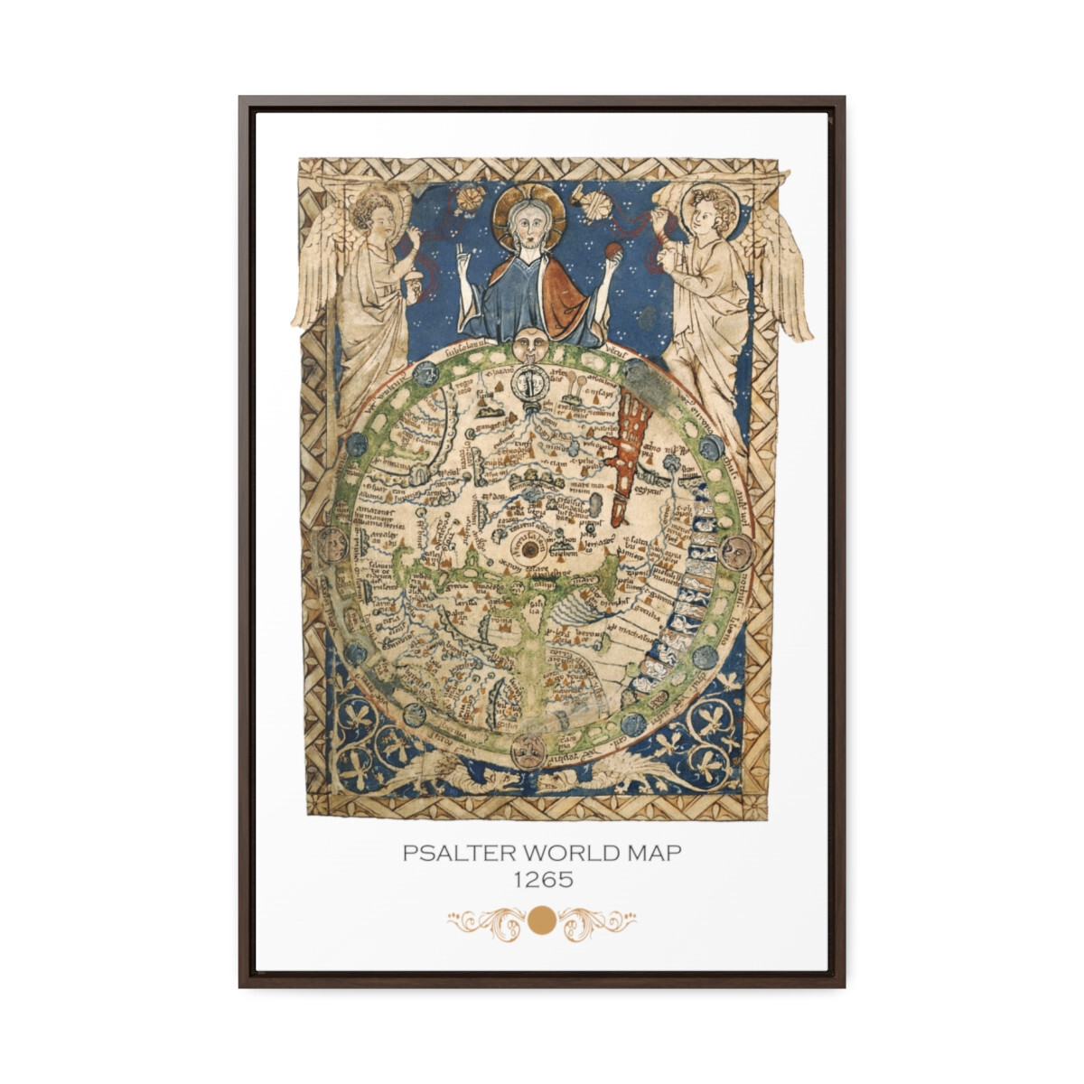 PSalter World Map 1265 Flat Earth White Gallery Canvas Wraps, Vertical Frame