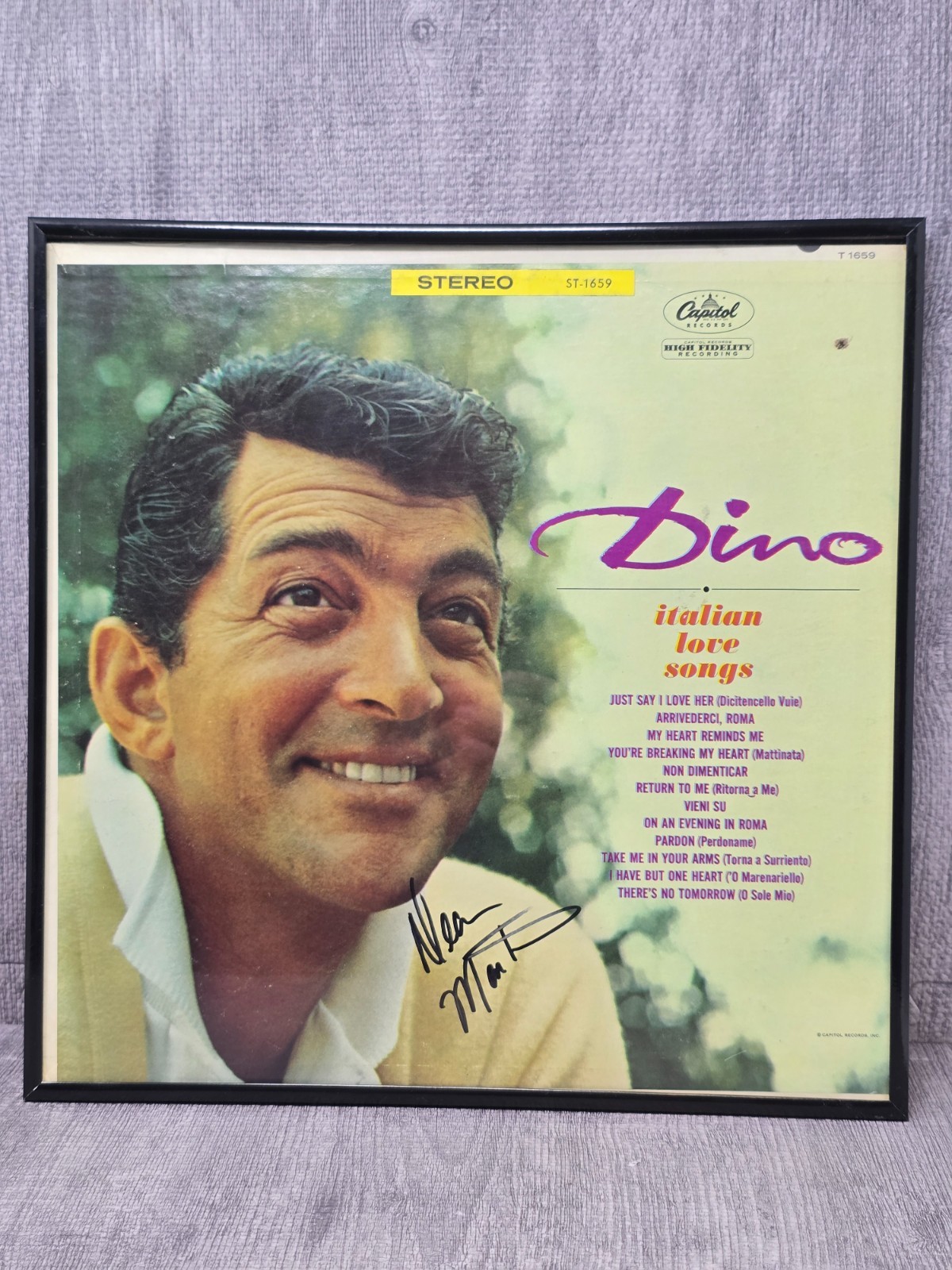 Dean Martin Signed Record Dino Italian Love Songs Framed Autographed