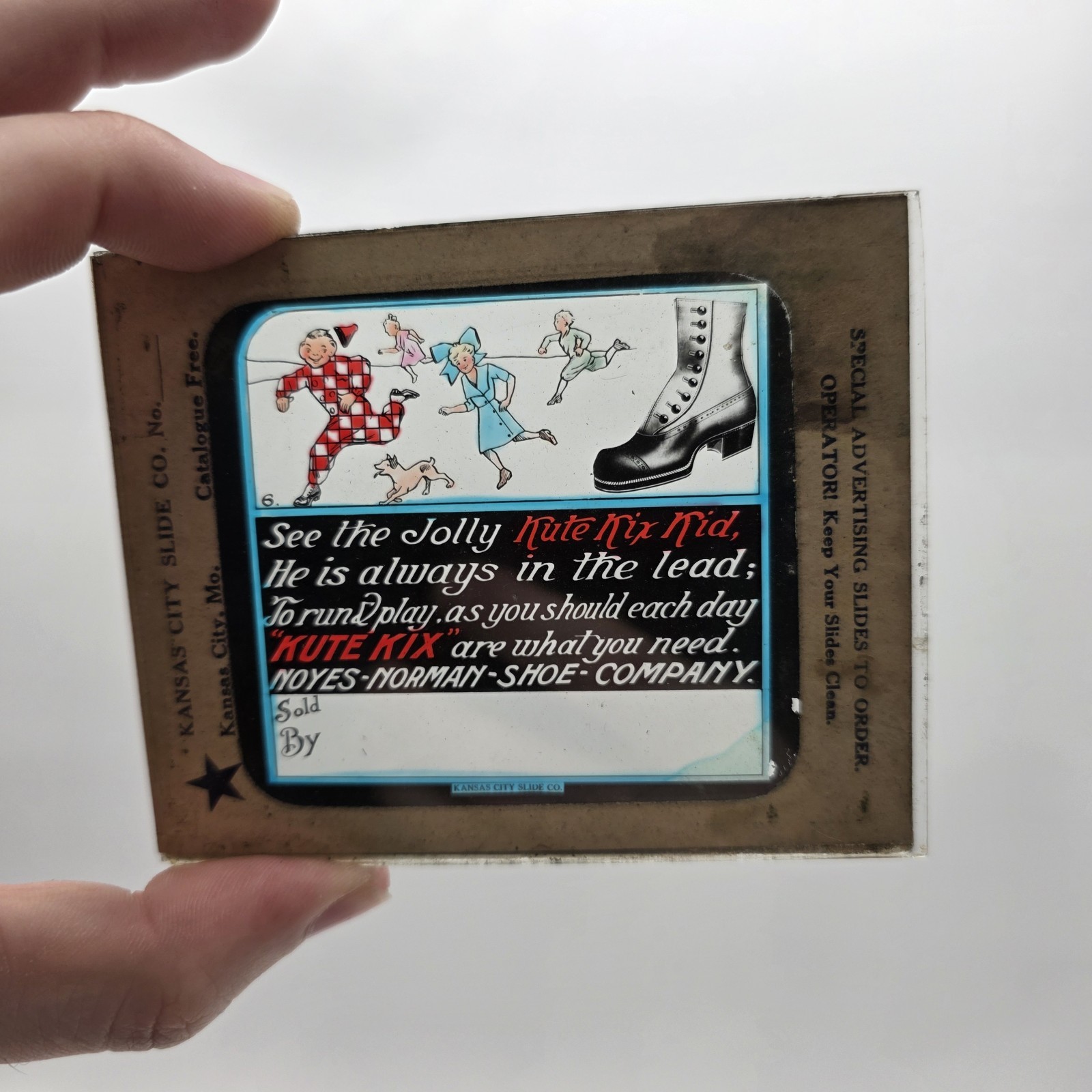 Silent Movie Glass Slide Kute Kix Kid Shoe Advertising