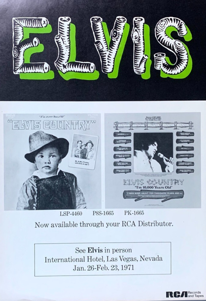 ELVIS PRESLEY vintage 1971 POSTER ADVERT COUNTRY Las Vegas Concerts
