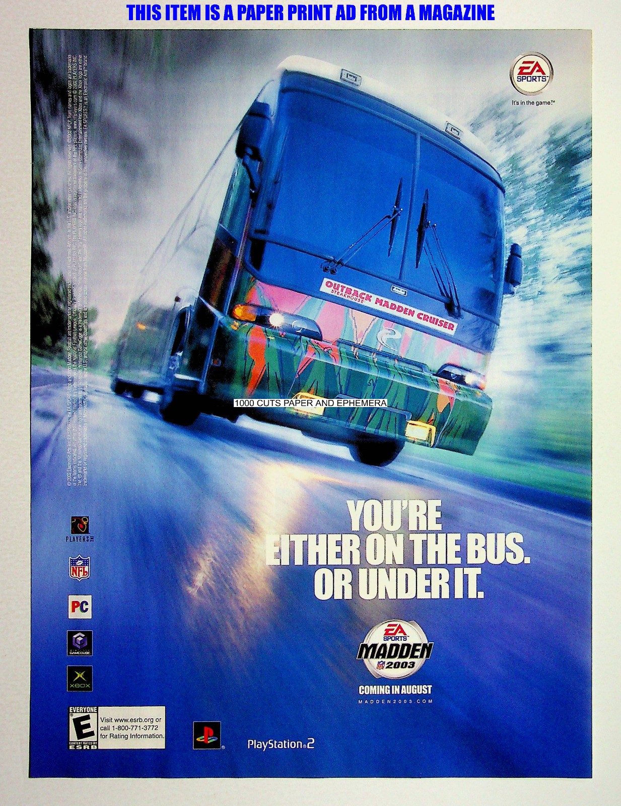 Madden NFL 2003 EA Sports 2002 PS2 Trade Print Magazine Ad Poster ADVERT