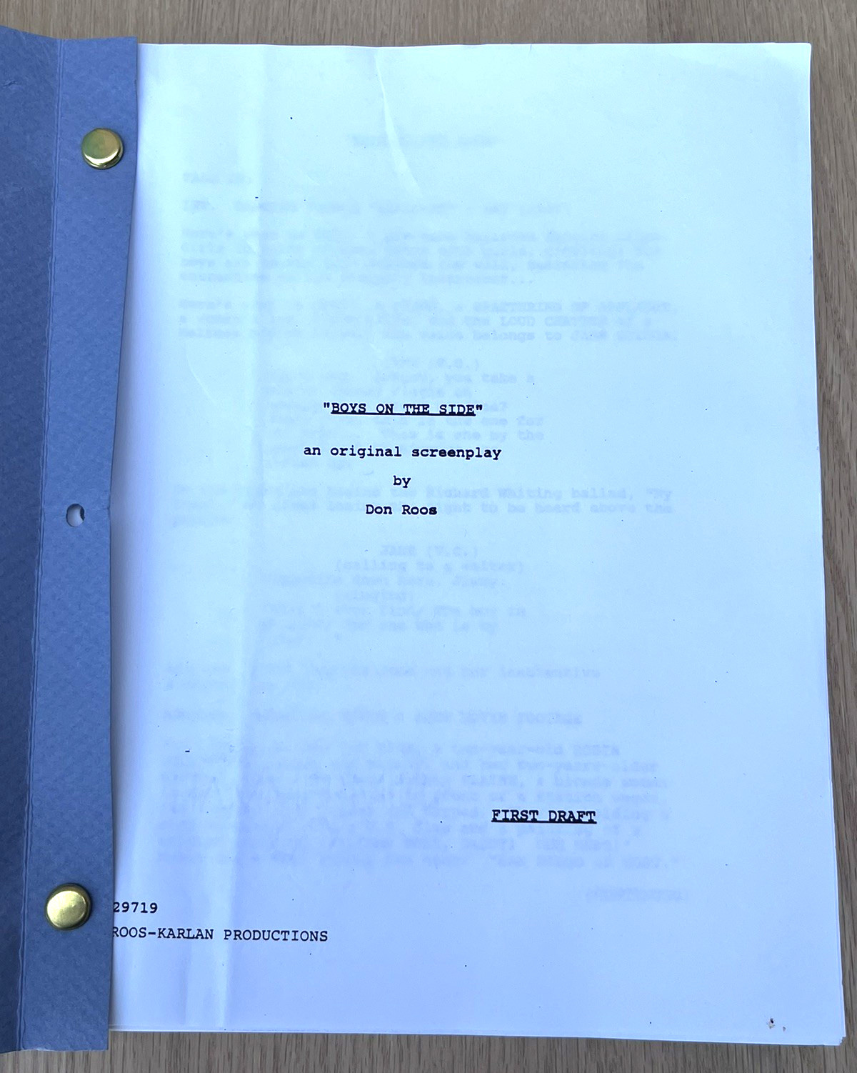 1995 Boys On The Side Don Roos Movie Original Script Screenplay 1st Draft Ross