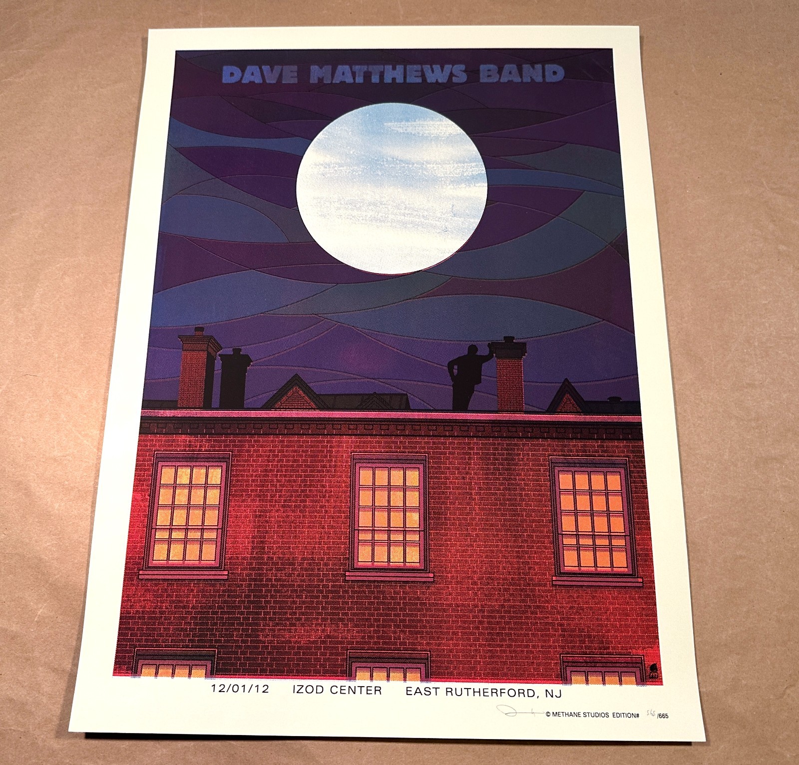 🌙 Dave Matthews Band Poster East Rutherford 2012 Methane Signed #/665 IZOD 12/1