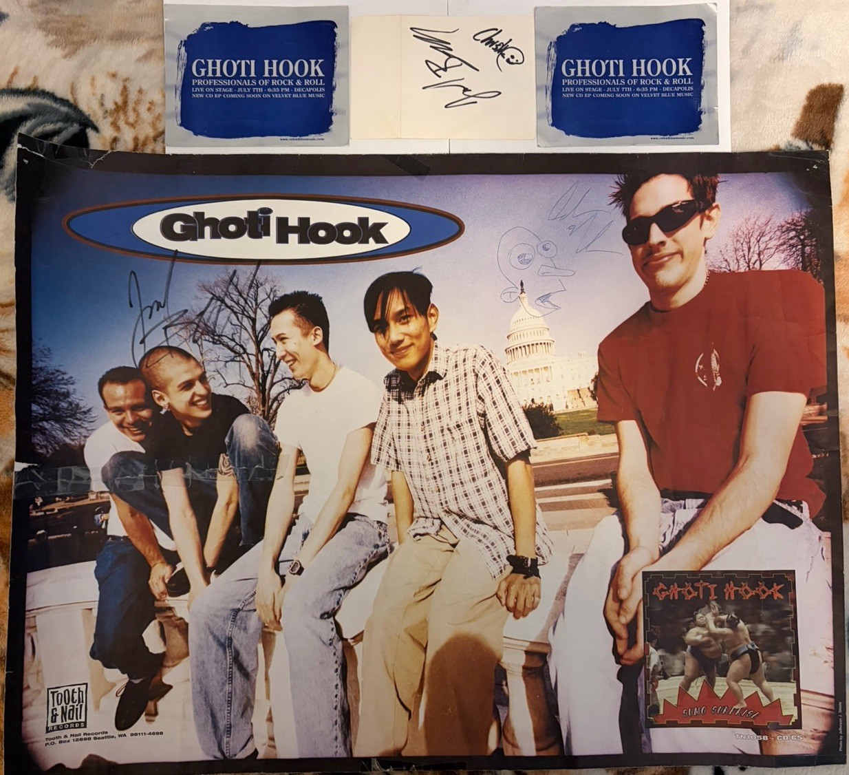 Ghoti Hook Band Signed Autographed Poster Sticker Lot 1996 Sumo Surprise RARE!