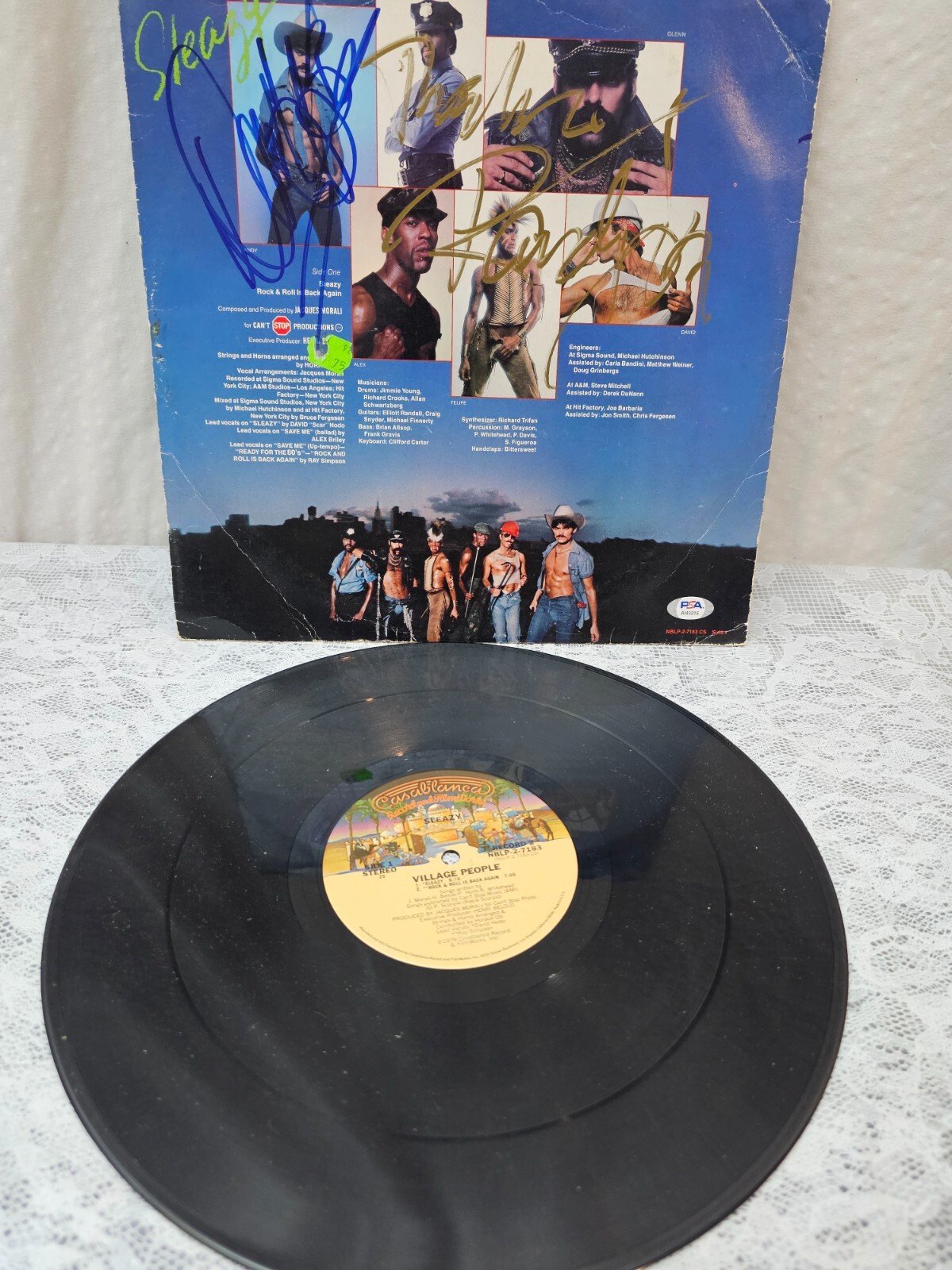 The Village People Sleazy SIGNED Cover Art LP Vinyl Record Album PSA