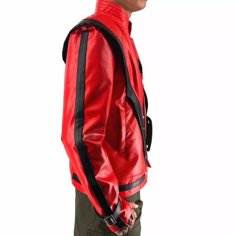 Mens Michael Jackson Thriller Jacket Red Real Sheepskin Leather MJ Cosplay