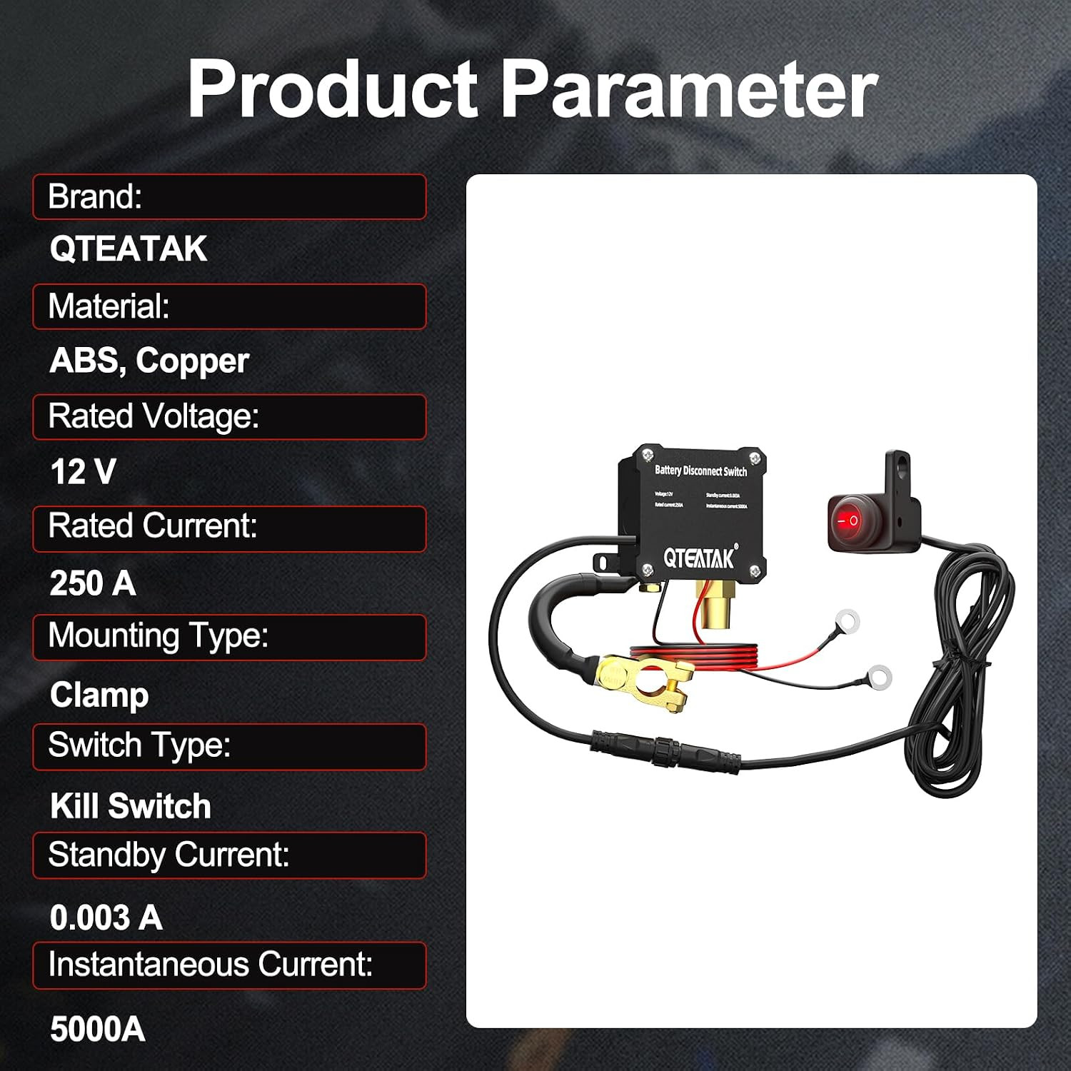 12V 250A Battery Disconnect Switch Kill Switch, Prevent Battery Drain for Car Tr