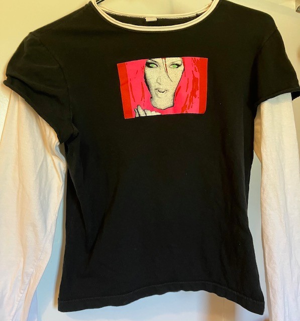 Rare Lisa Marie Presley Layered Long-Sleeve T-Shirt Medium Black and White