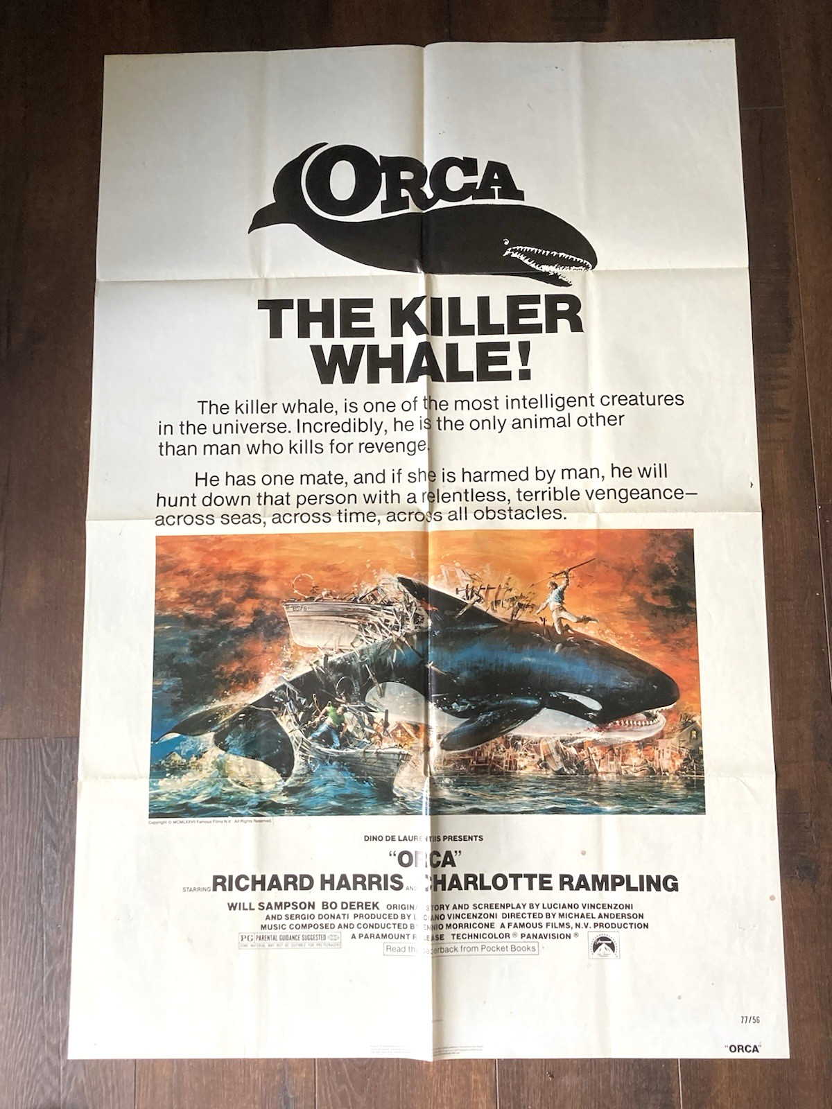Original 1sh Folded 27″x 41″ Movie Poster “ORCA” The Killer Whale Richard Harris
