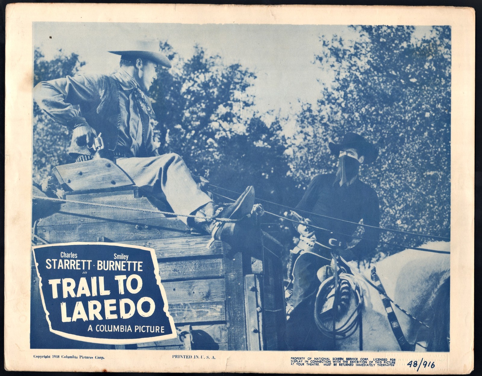 Charless Starrett 1948 Trail To Laredo Western Movie Lobby Card Smiley Burnette