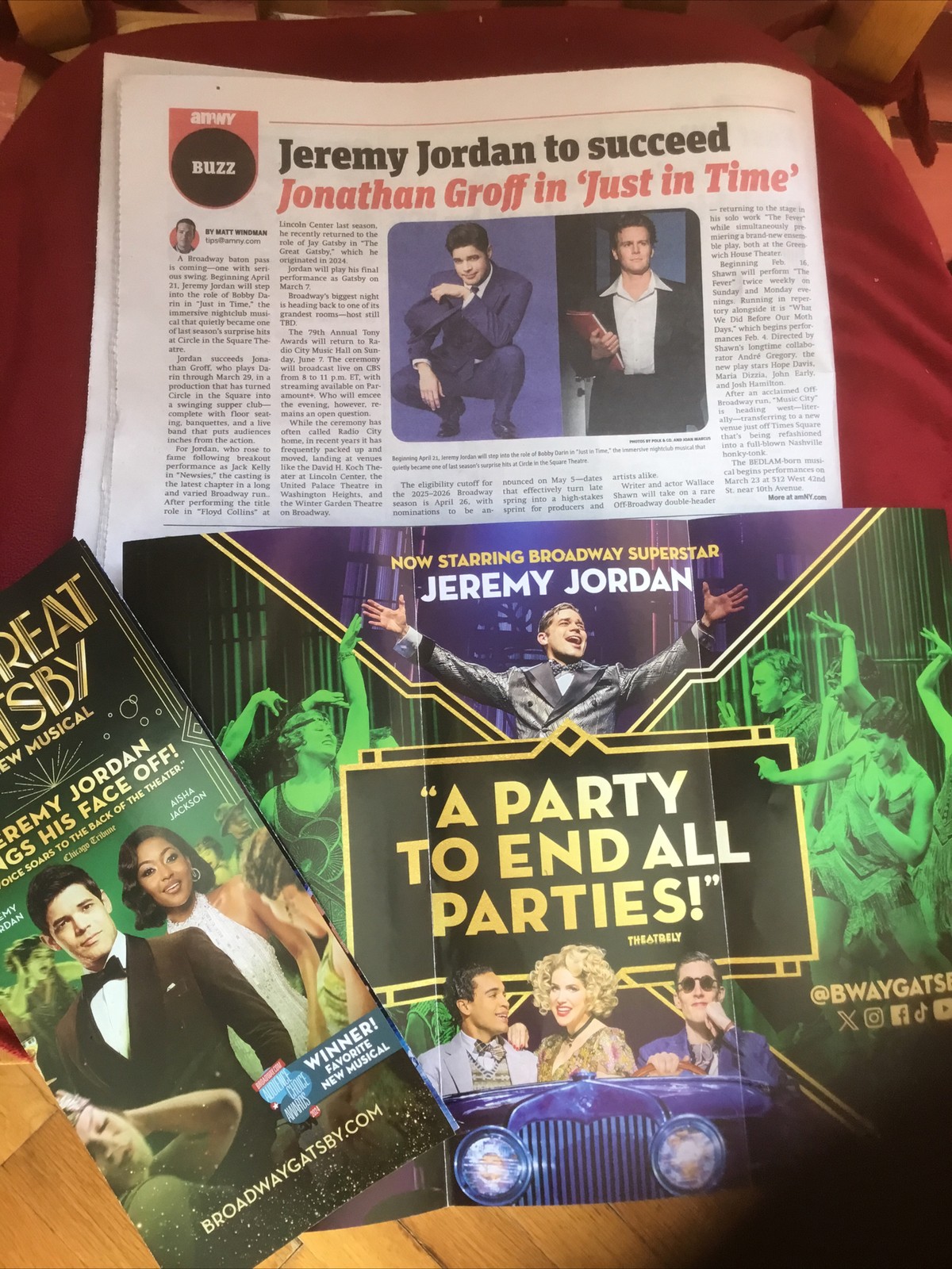 Jeremy Jordan to play in JUST IN TIME musical ARTICLE, + The Great Gatsby FLYER