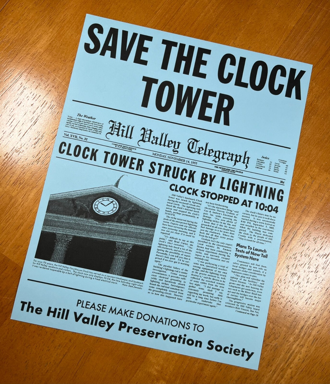 Back to the Future Save The Clock Tower Flyer – 8.5 x 11