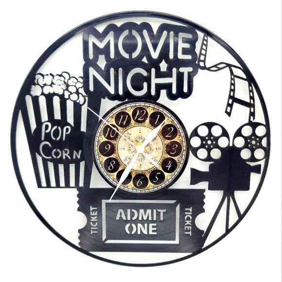 MOVIE NIGHT | Vinyl Record Clock | Unique Wall Art | FREE SHIPPING