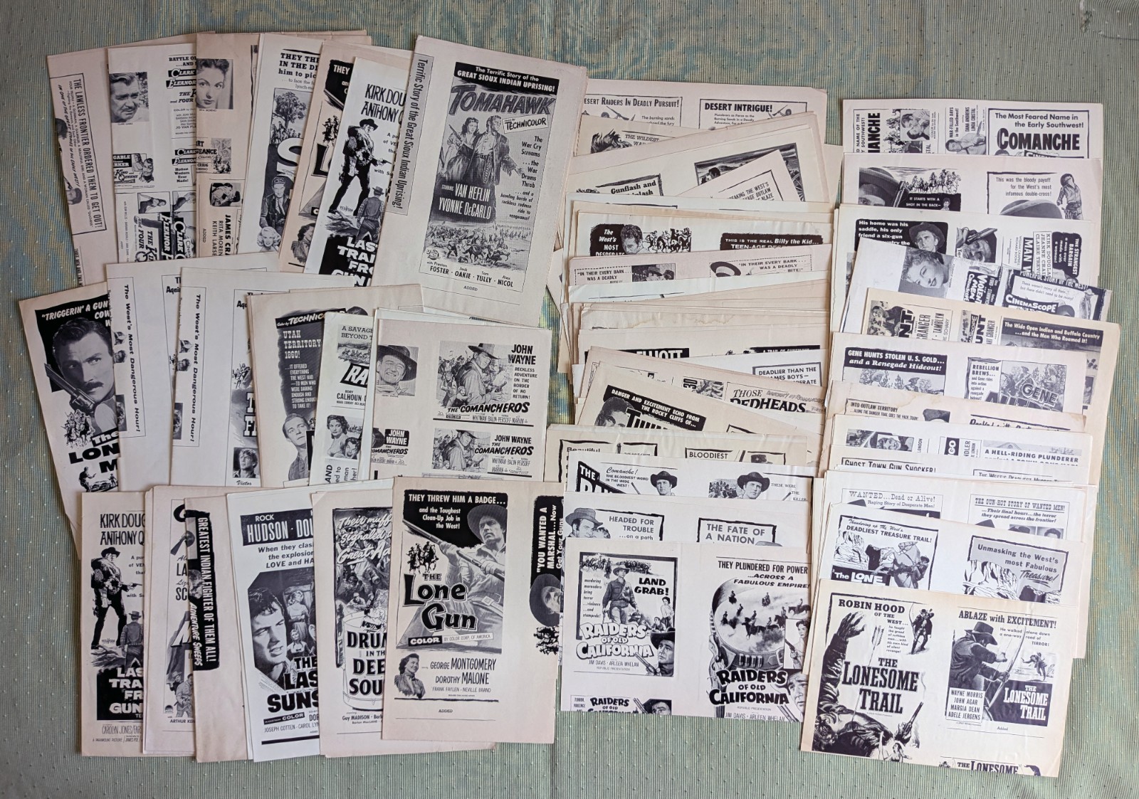 Big Lot of 70 1950s vintage original Western Ad Sheets pressbook