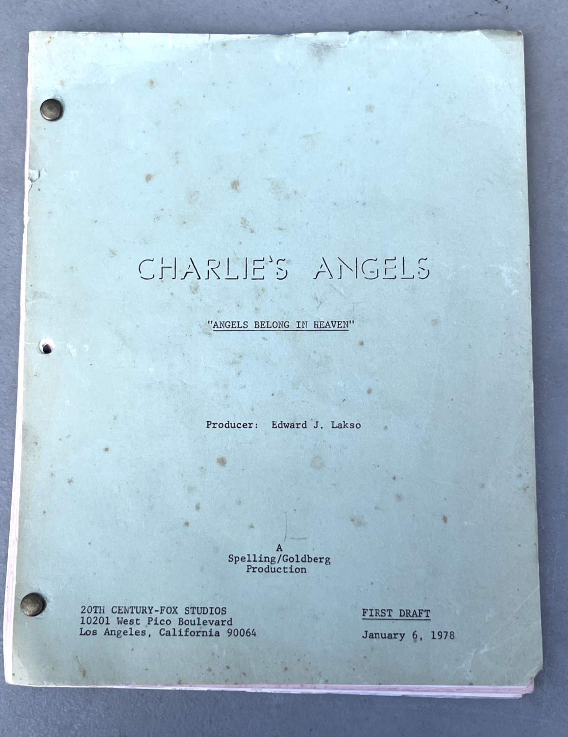 1978 Charlie’s Angels Original TV Television Show Script S3E11 Belong In Heaven