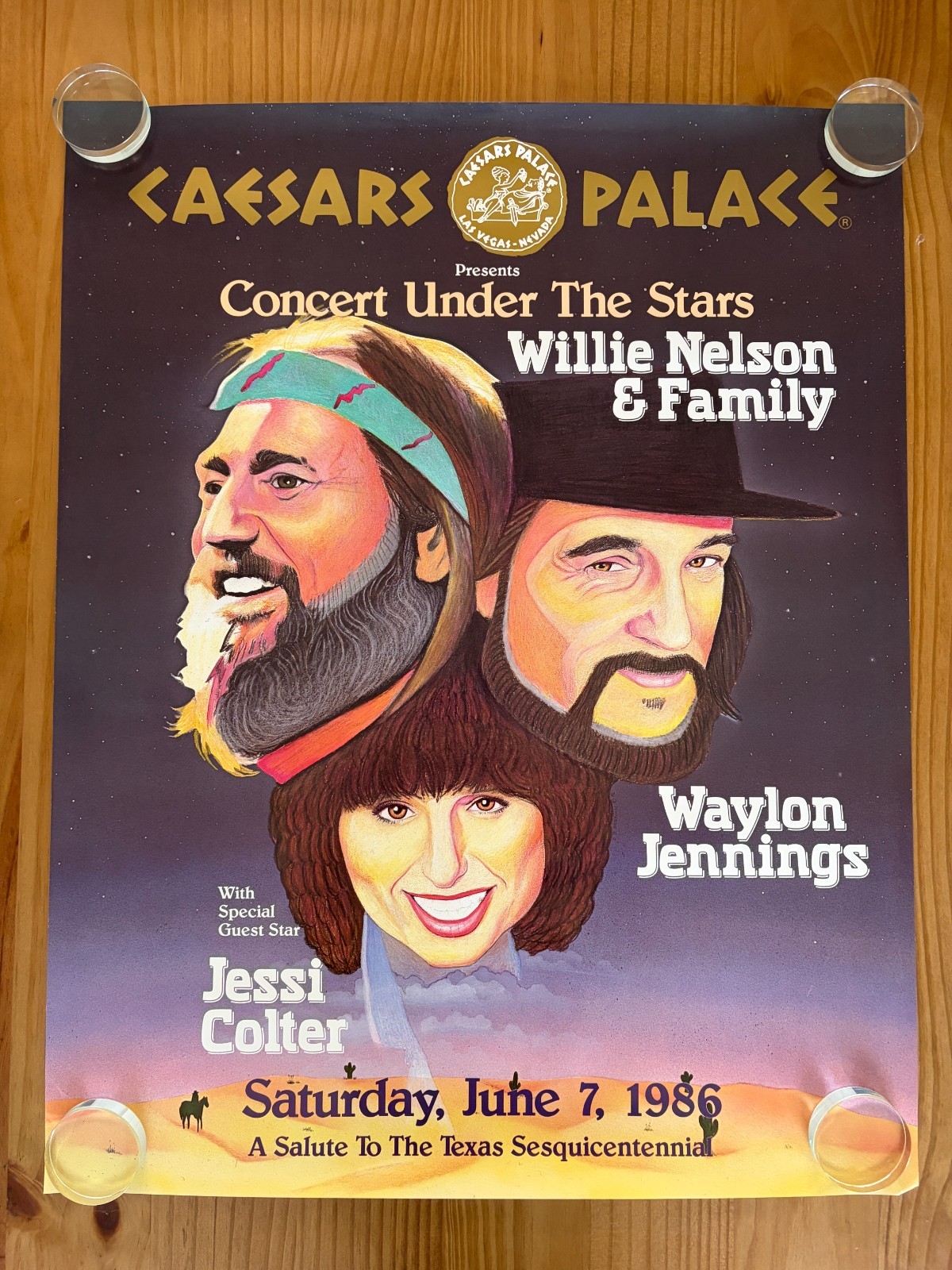 1986 Willie Nelson + Waylon Jennings Caesars Palace Concert Poster Jessi Colter