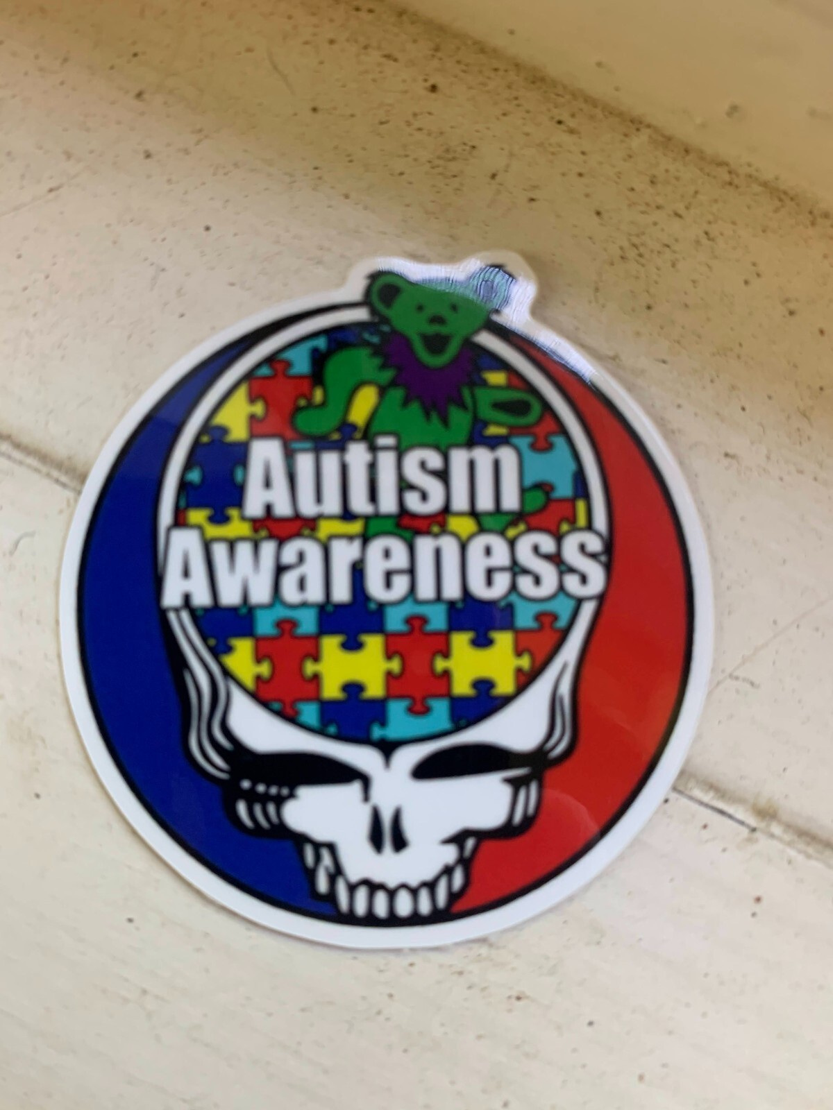 Grateful Dead Dancing Bear Steal Your Face Autism Awareness Sticker