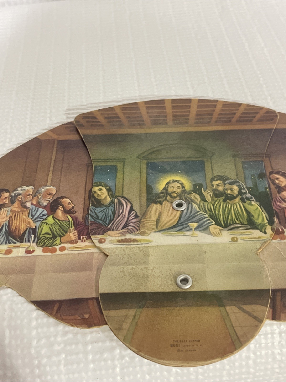 Original early 1940’s Vintage CHRIST LAST SUPPER Hand Fan