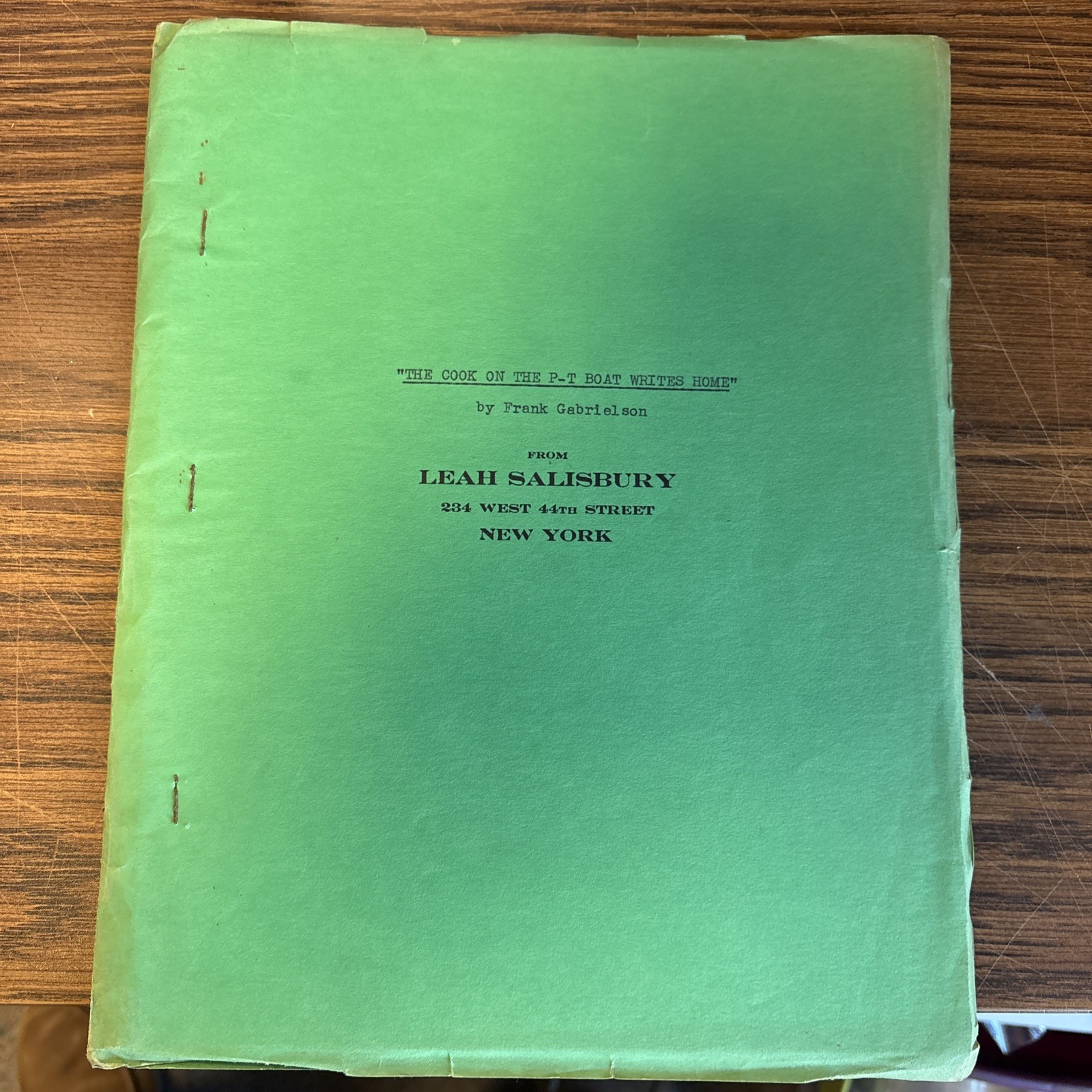 Orig 1943 Radio Drama Script: Cook on the P-T Boat Writes Home Frank Gabrielson