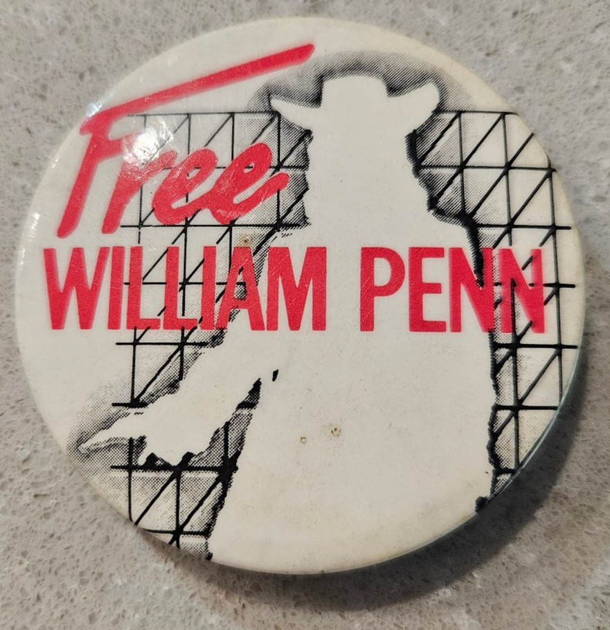 1989 Free William Penn Broadway Musical Promo Pinback Button Theater Vintage