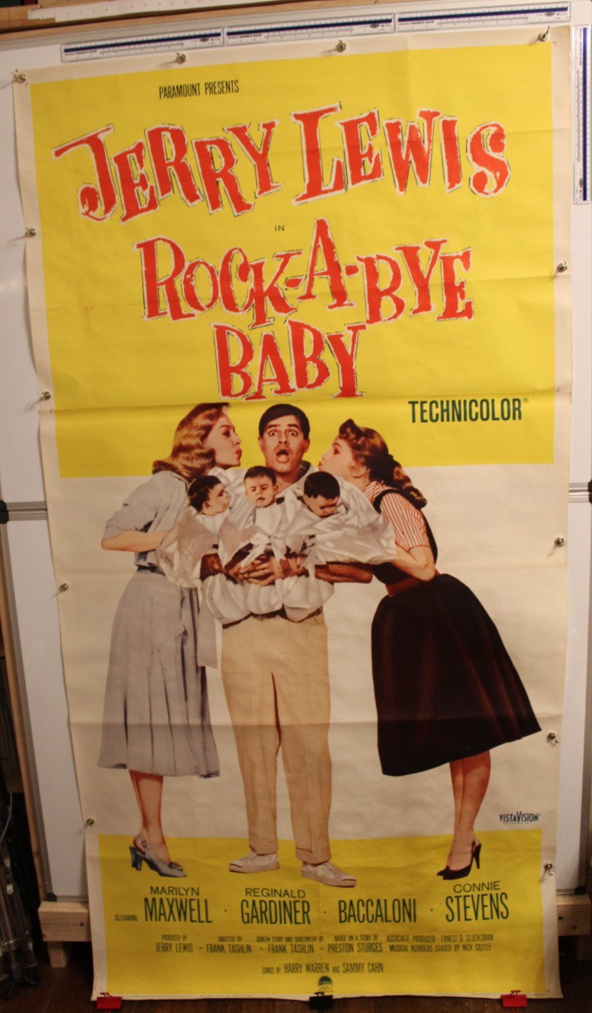 1958 ROCK-A-BYE BABY Rare HUGE VINTAGE Folded 3-SHEET POSTER 41X79 JERRY LEWIS