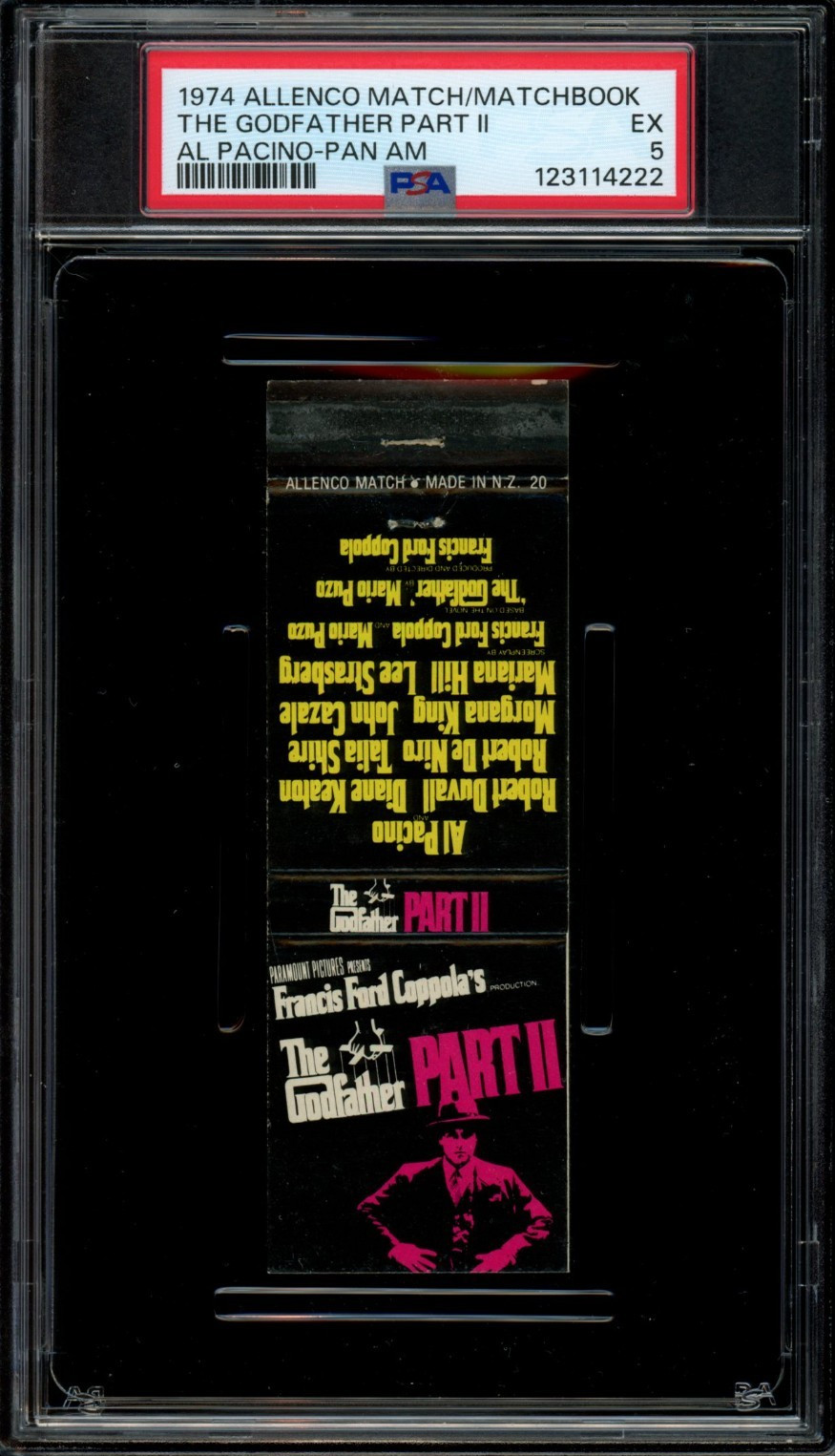 THE GODFATHER PART II / 1974 Movie Matchbook Cover, Al Pacino film, PSA 5