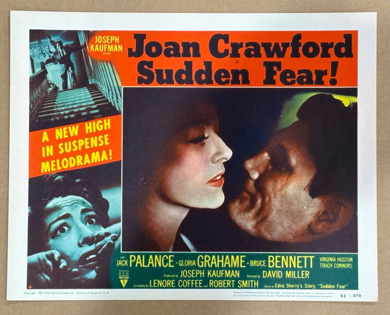 SUDDEN FEAR! ‘52 JOAN CRAWFORD IN LOVE WITH JACK PALANCE NOIR NEAR MINT LC