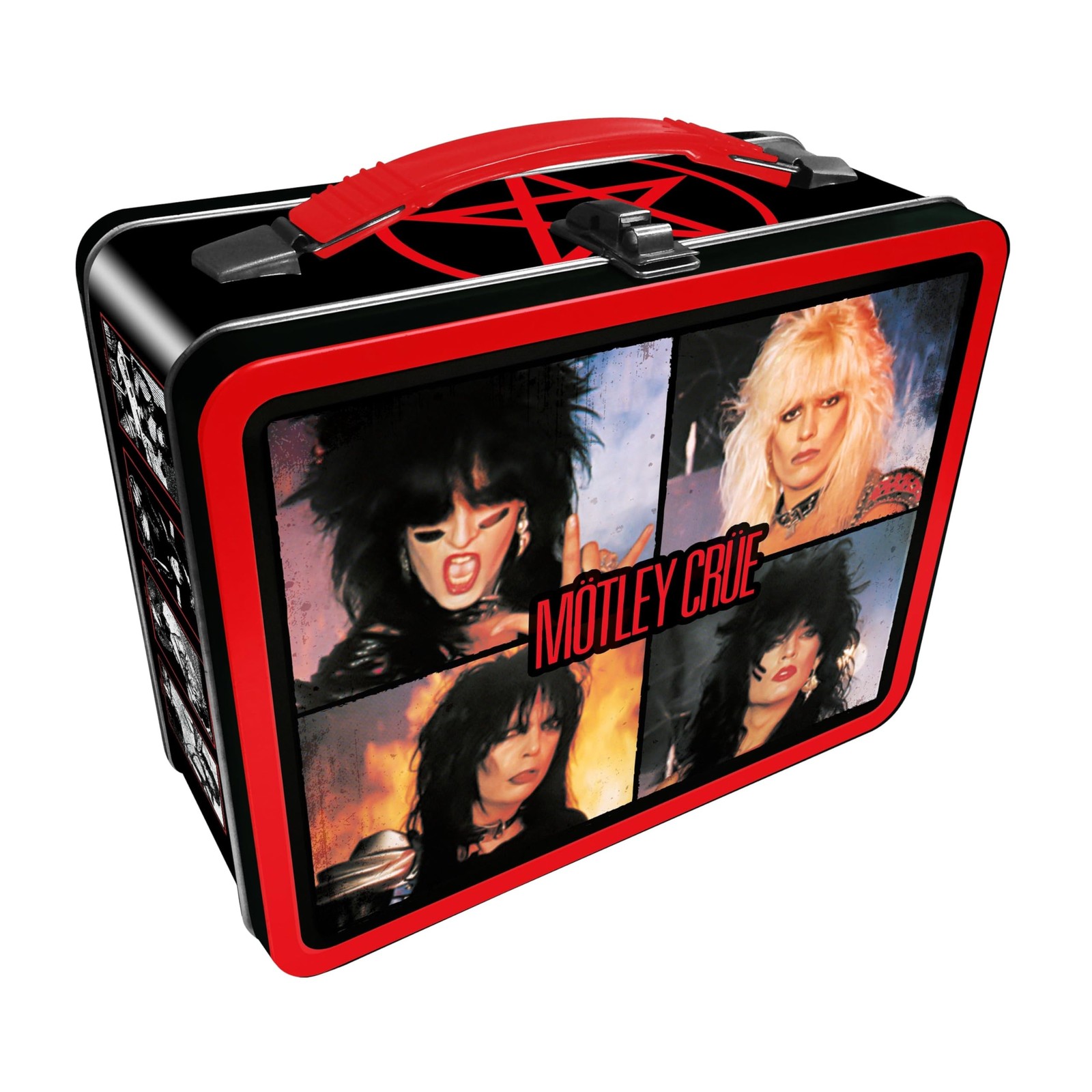 AQUARIUS Motley Crue Fun Box Sturdy Tin Storage Box Plastic Handle Embossed