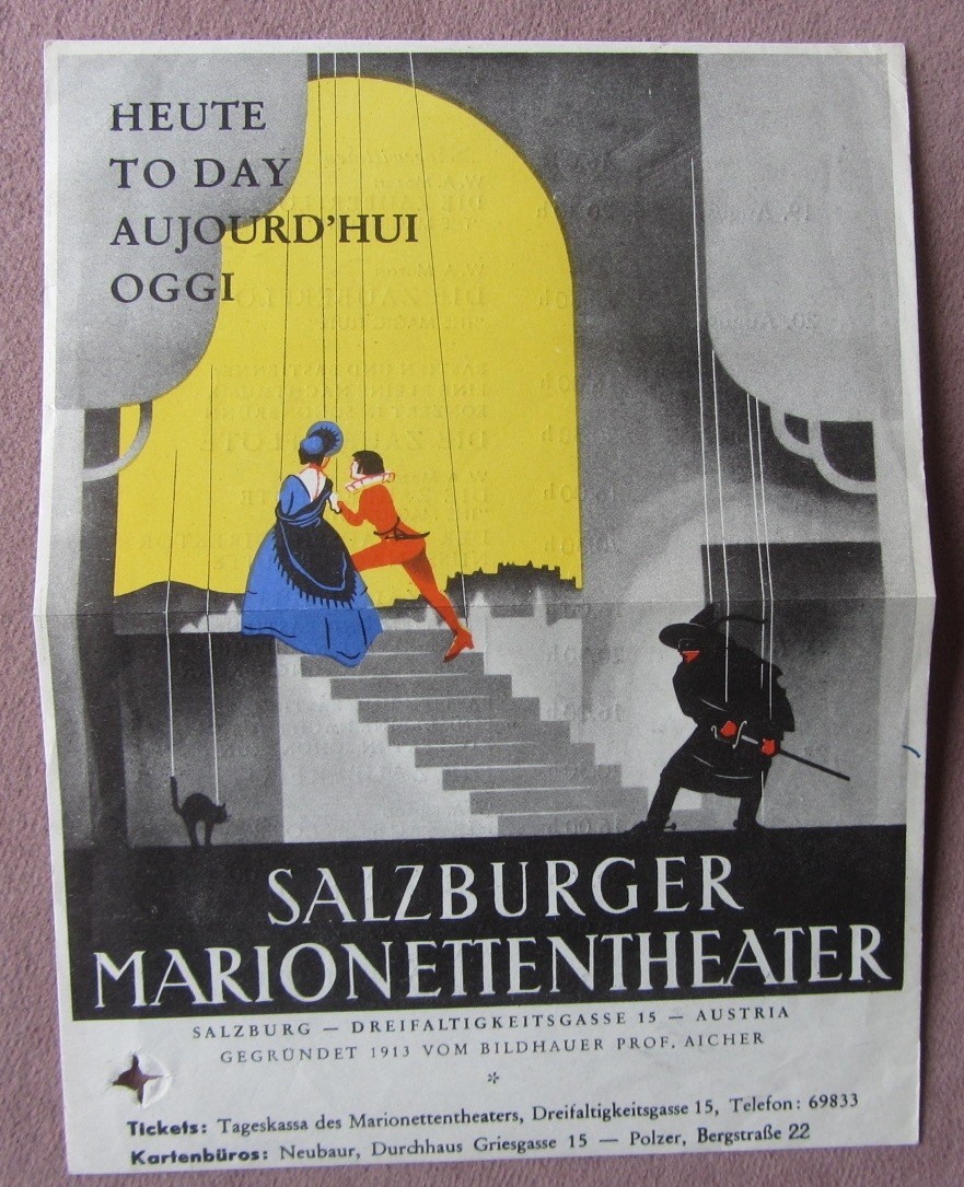 c1950 Program Flyer Salzburg Marionette Theater Austria The Magic Flute Puppets