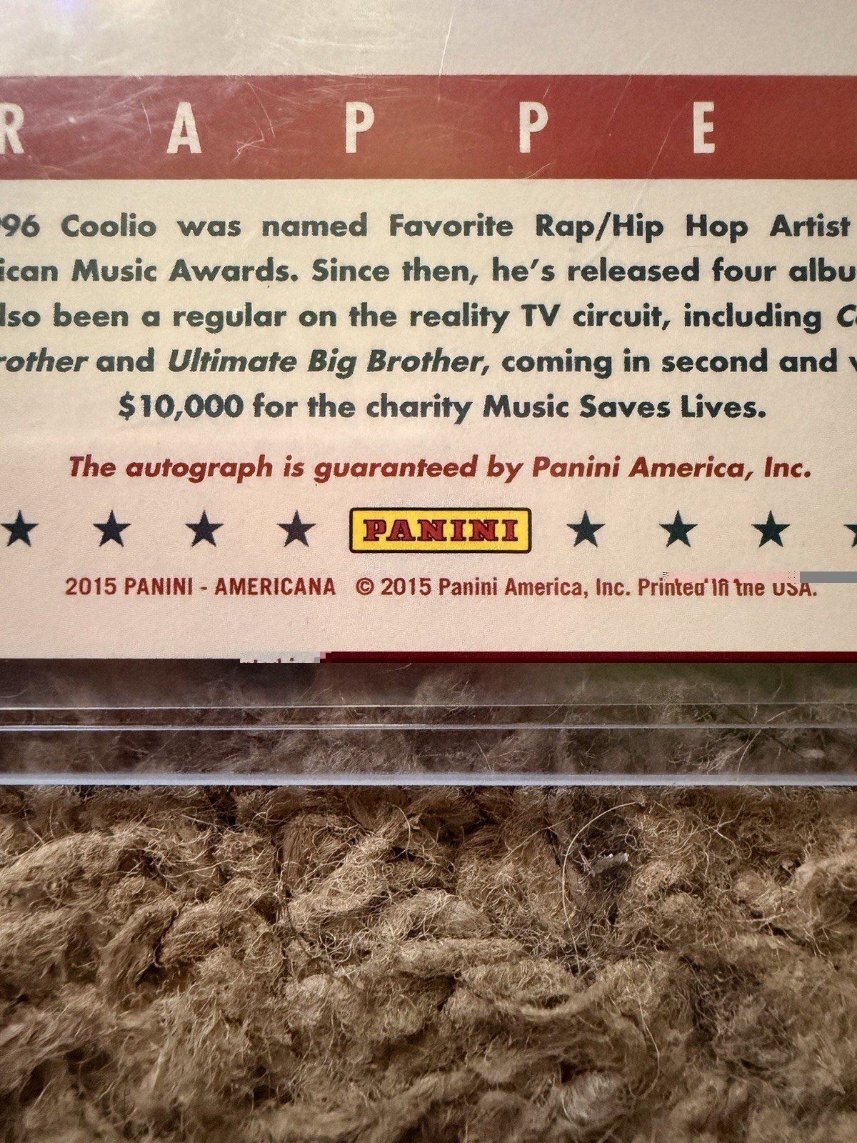 Coolio Autograph Collectible Card Authenticated By Panini America, Inc.