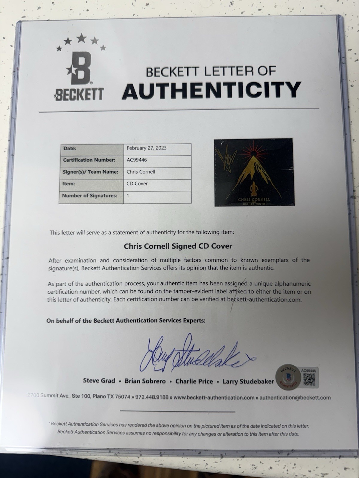 Chris Cornell signed autograph Higher Truth CD – Beckett Authentication – Mint