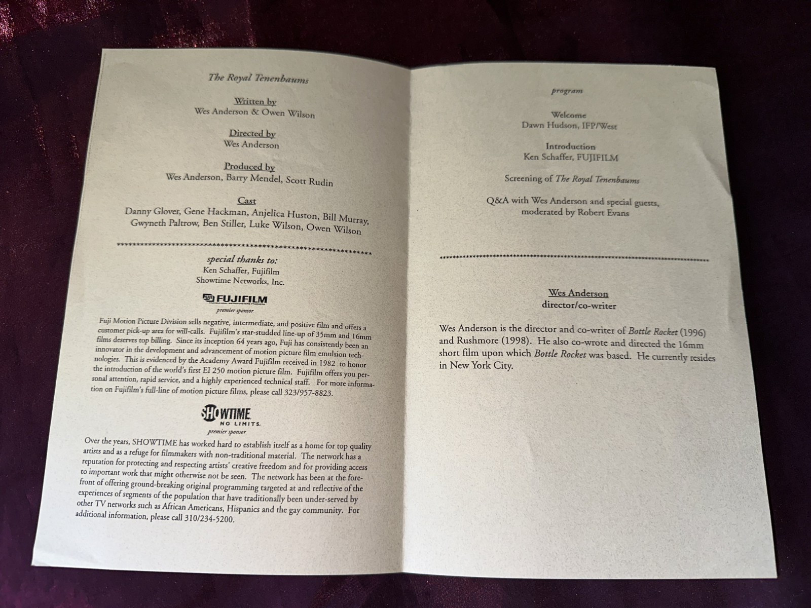 The Royal Tenenbaums program Ben Stiller Owen Luke Wilson Danny Glover Hackman