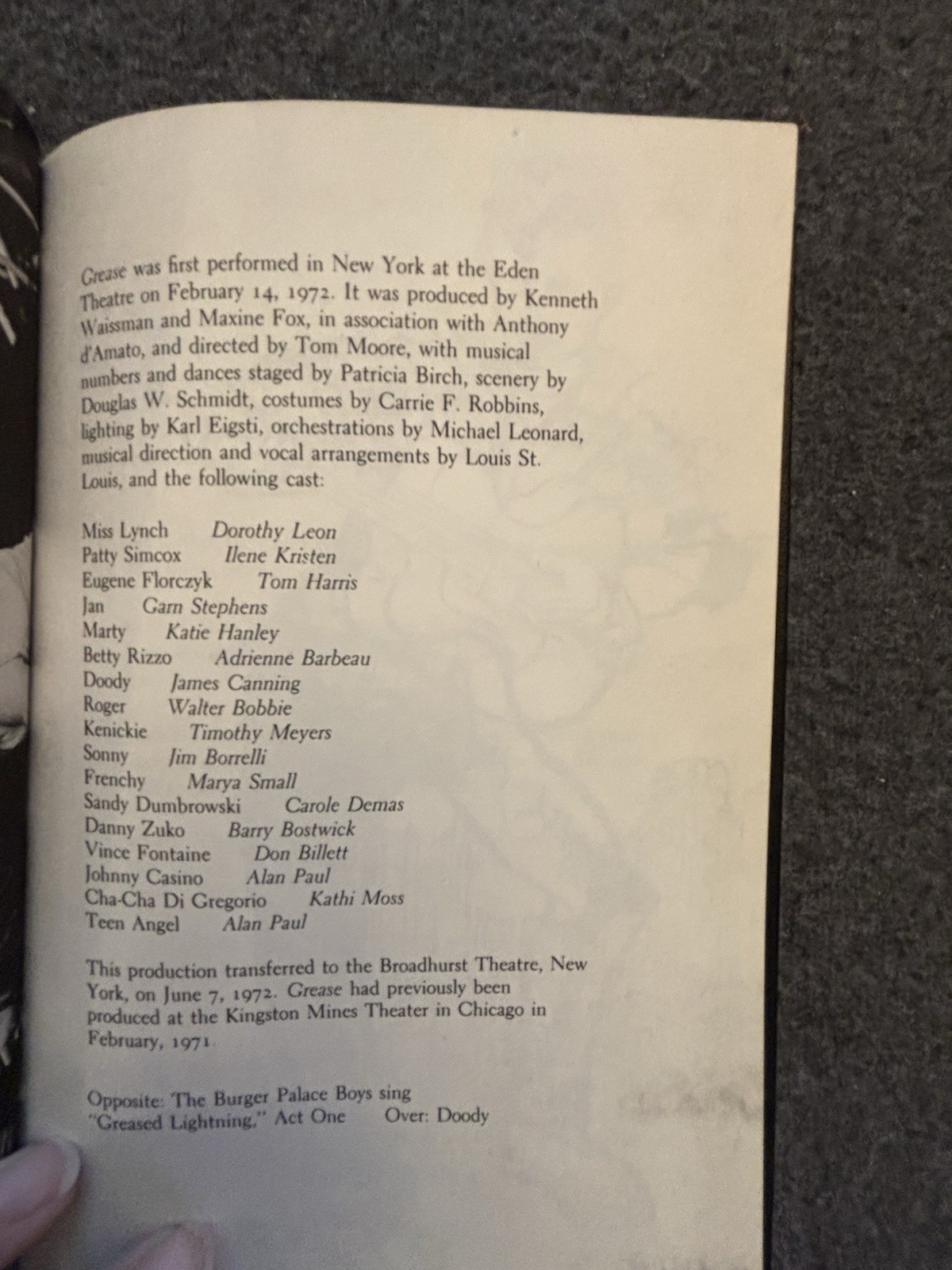 Grease Original Broadway Cast Script 1950s Rock ‘N Roll Musical Hardcover Book