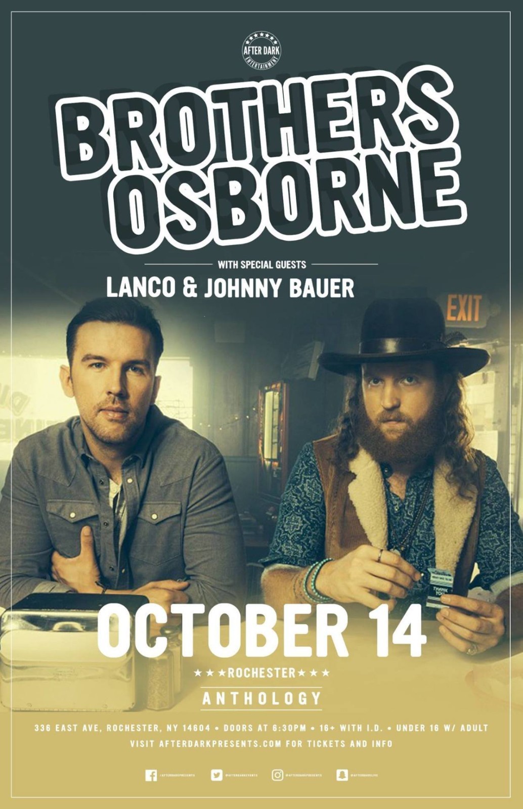BROTHERS OSBORNE / LANCO & JOHNNY BAUER 2016 ROCHESTER, NY CONCERT TOUR POSTER