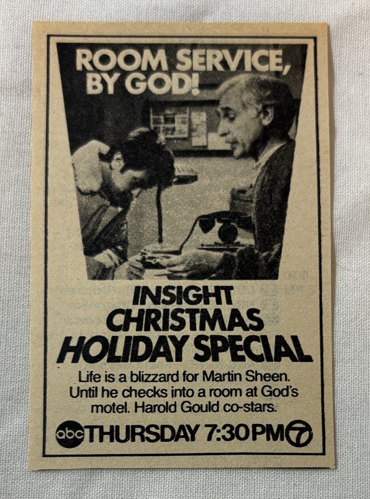 1980 small ABC tv ad~ INSIGHT CHRISTMAS HOLIDAY SPECIAL Room Service By God