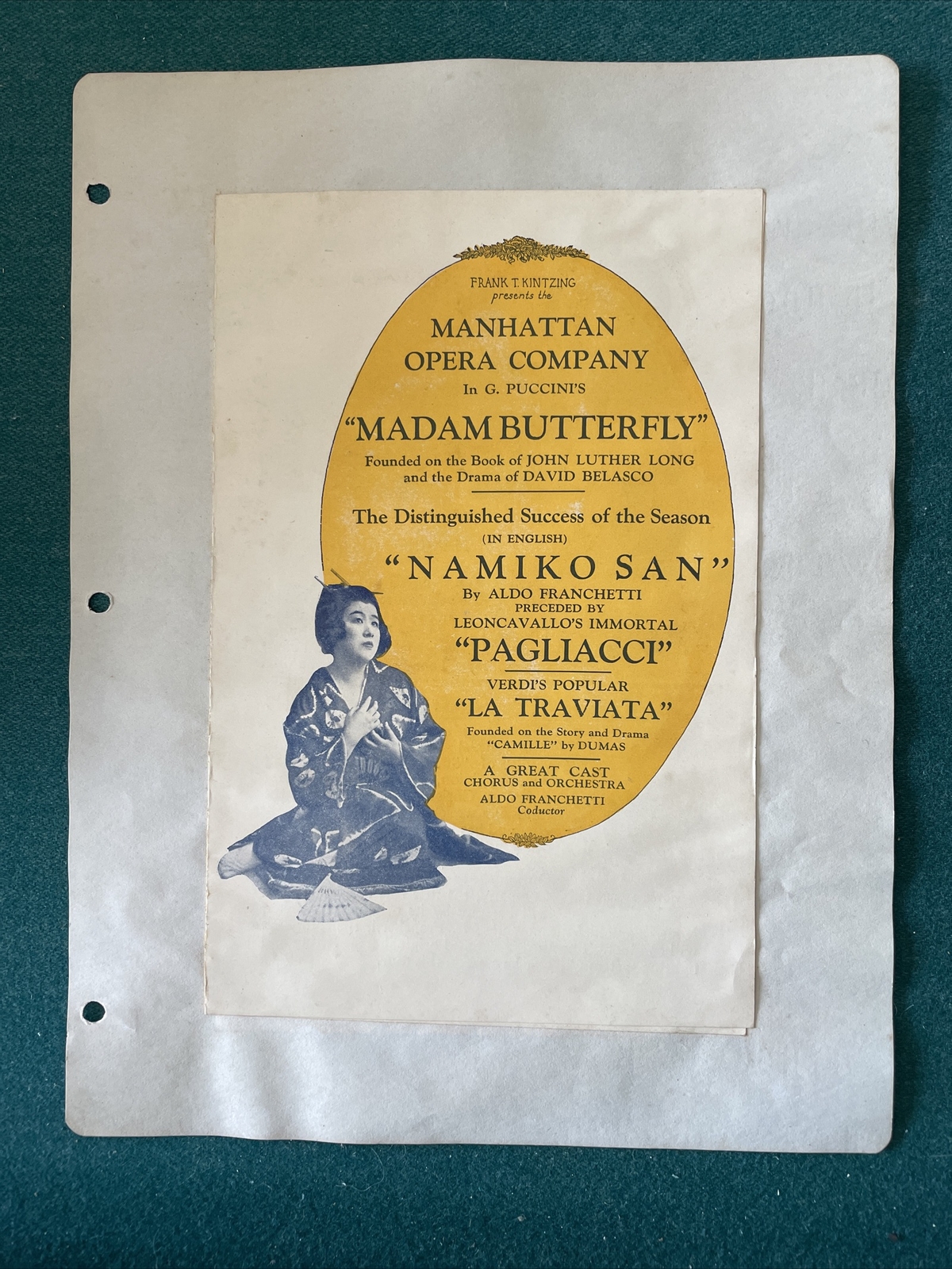 1926 Opera Program Madam Butterfly National Theatre Greensboro NC Manhattan Op