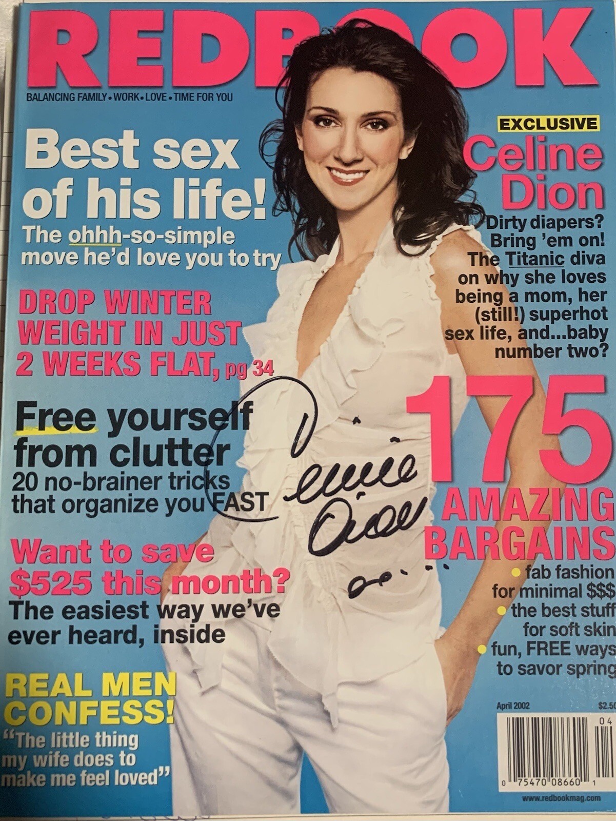 Celine Dion signed Autographed , Redbook Magazine , April 2002