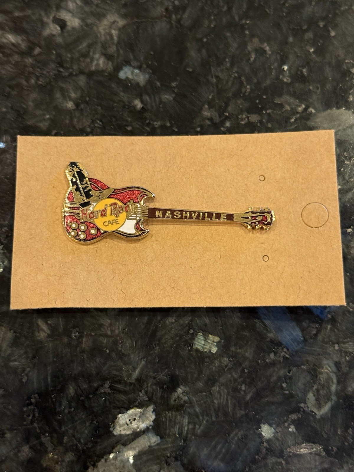 Hard Rock Cafe Nashville – Red Gibson With Black Boot and Gold Trim Guitar Pin