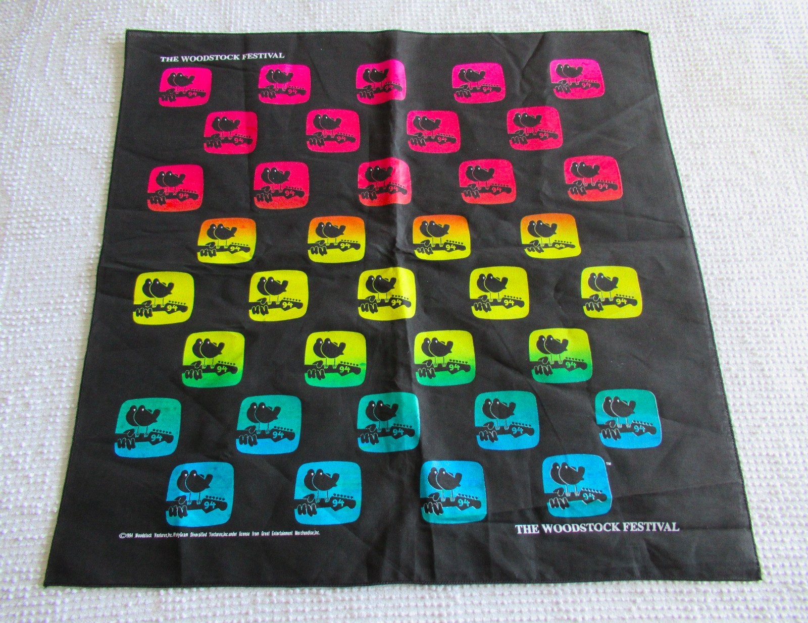 Woodstock Festival 94 Multi Color Scarf Bandana Peace Love Music Max Yasgur Farm