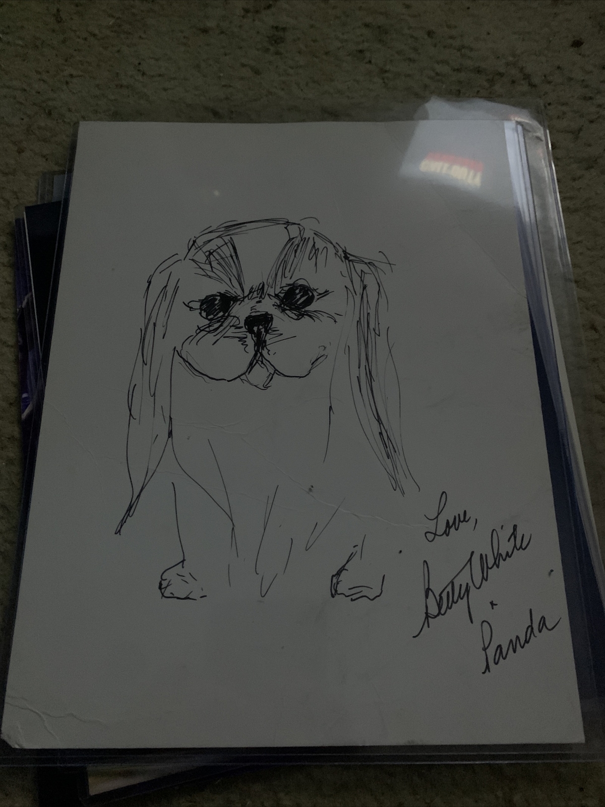 BETTY WHITE Autograph Signed Sketch of Her Dog PANDA – Hand Drawn & Signed Rare