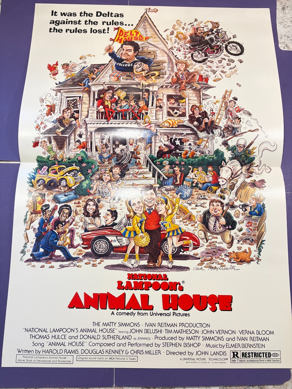 1977 ANIMAL HOUSE Movie Fold Out Movie Promo Flyer from Variety ~ 22″ x 15″