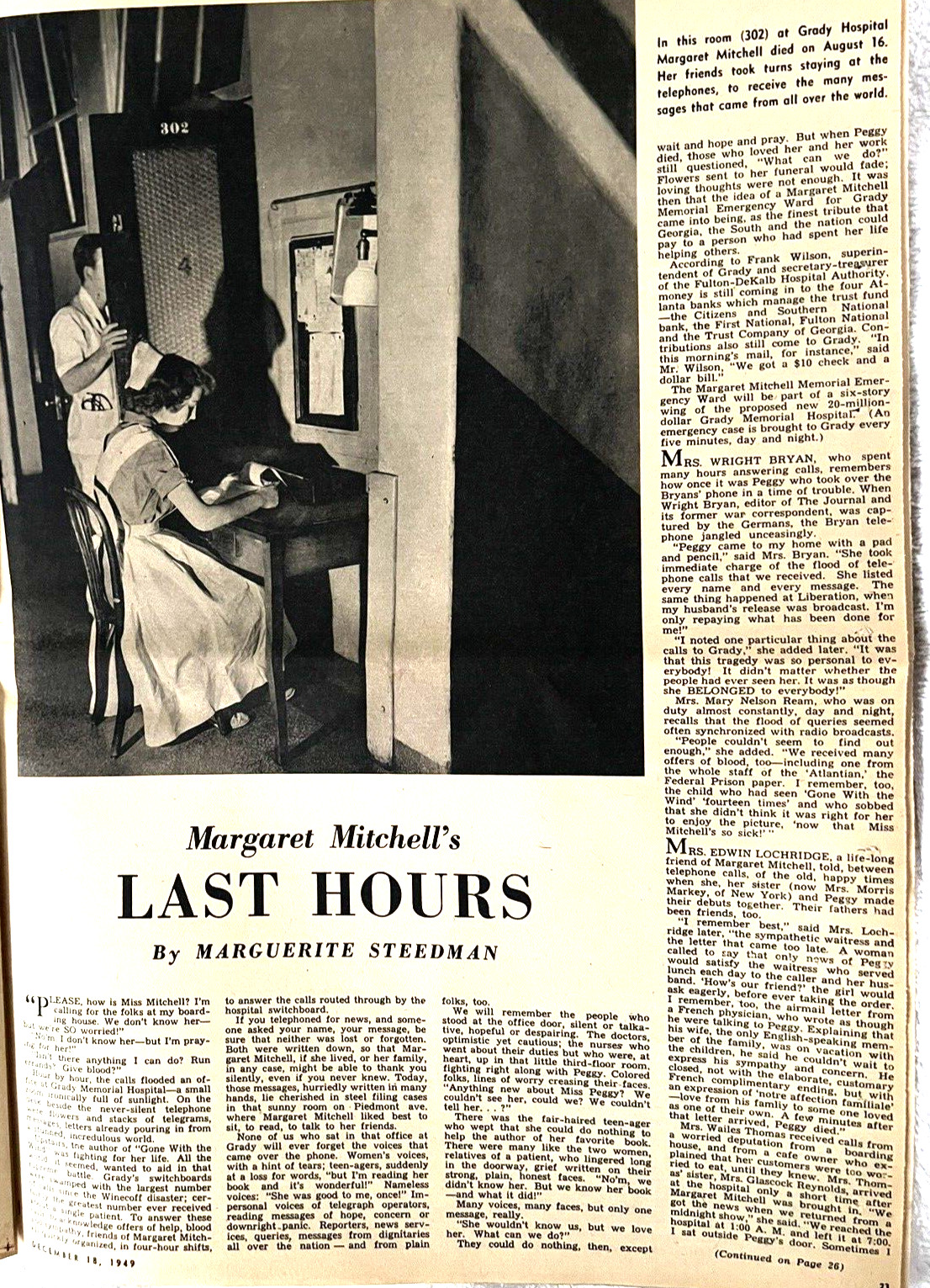 GONE WITH THE WIND MARGARET MITCHELL ORIG. 1949 ATLANTA JOURNAL MEMORIAL ISSUE!!