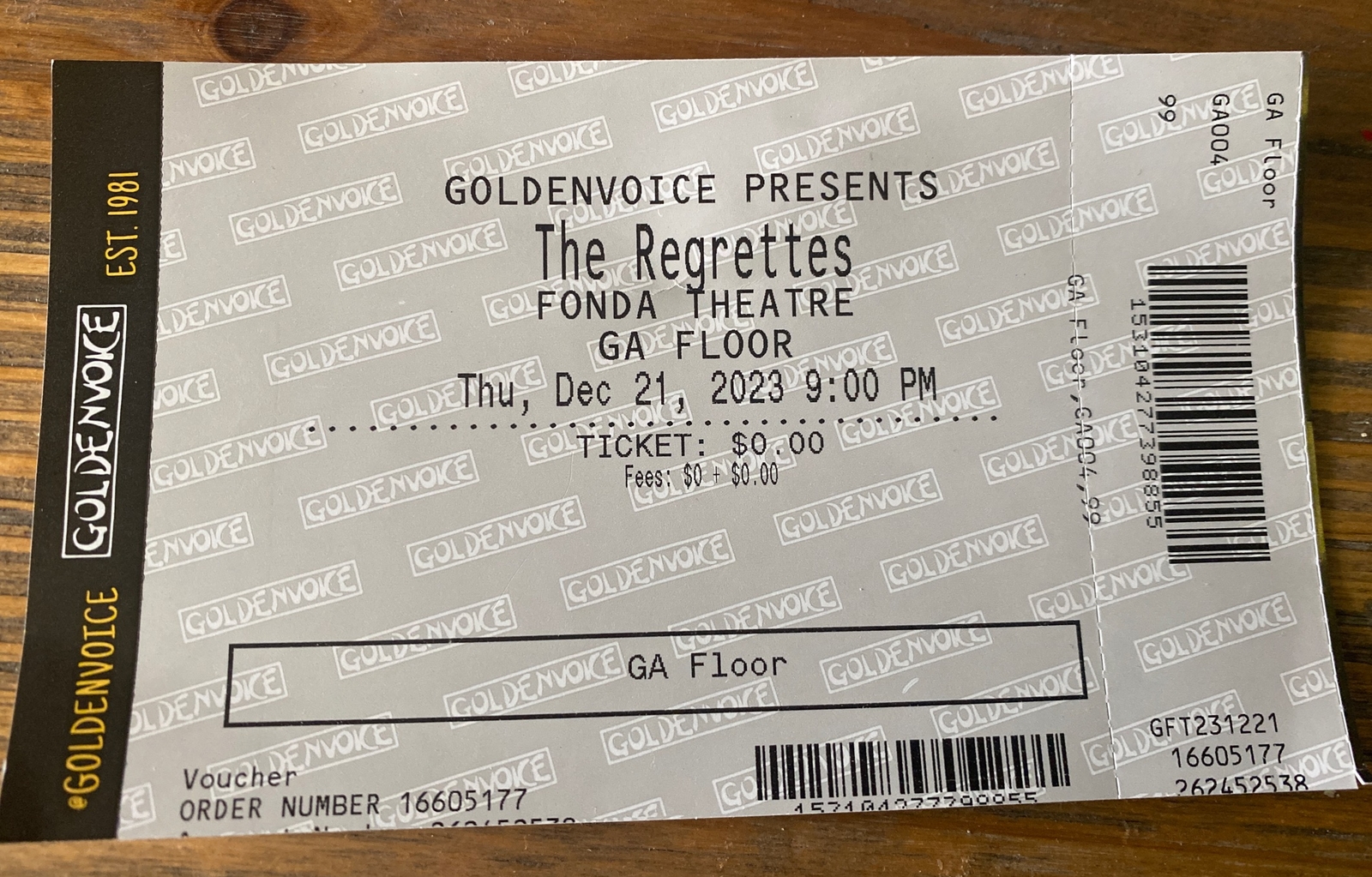The Regrettes final Show Ticket Stub Fonda Theatre Los Angeles One Last Time