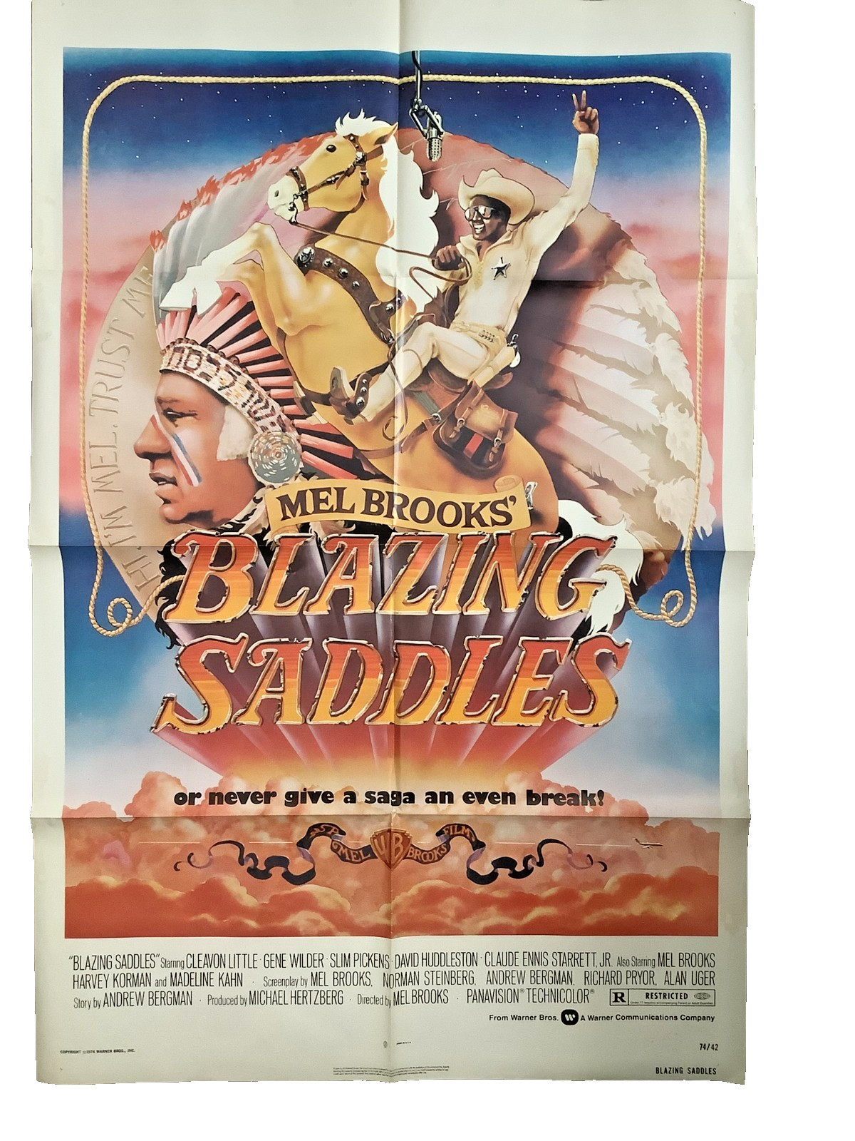 BLAZING SADDLES MEL BROOKS ORIGINAL MOVIE POSTER (74/42) 27 x 40